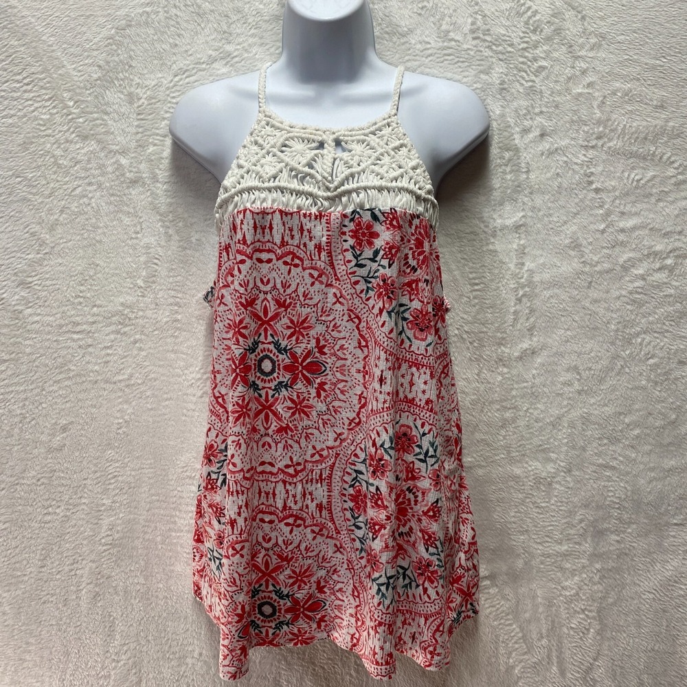 Torrid Knit Macrame Boho Flowy Tank Sz 1X Red Floral Crochet Western Pullover